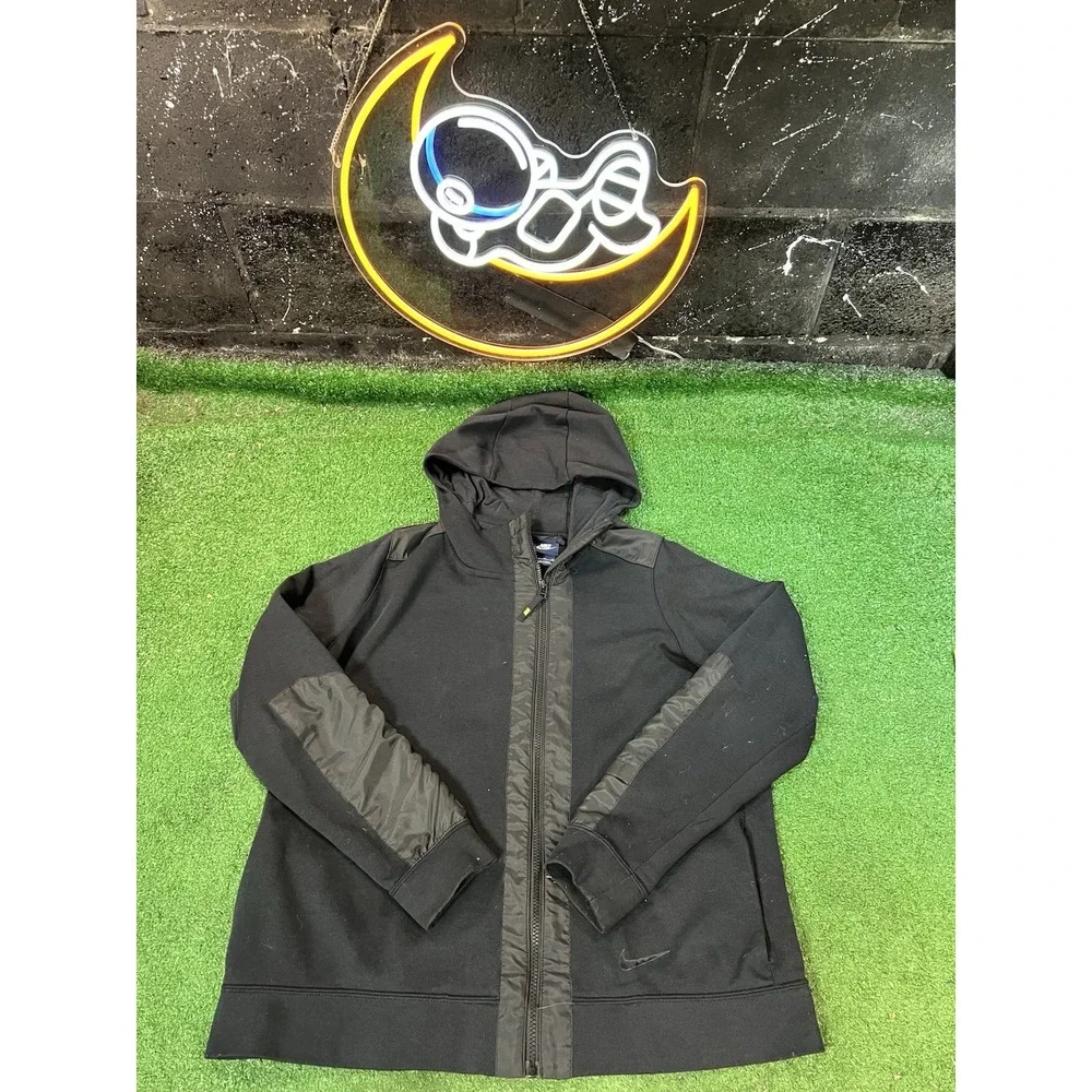 Nike Fleece Asymmetrical Full Zip Black Hybrid Hoodie Sweatshirt Size‎ XL Adult